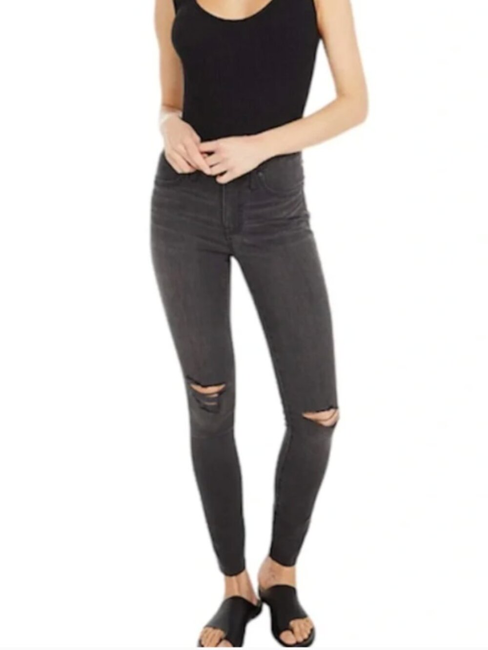Madewell 9" Mid-rise skinny distressed black ripped jeans size 28